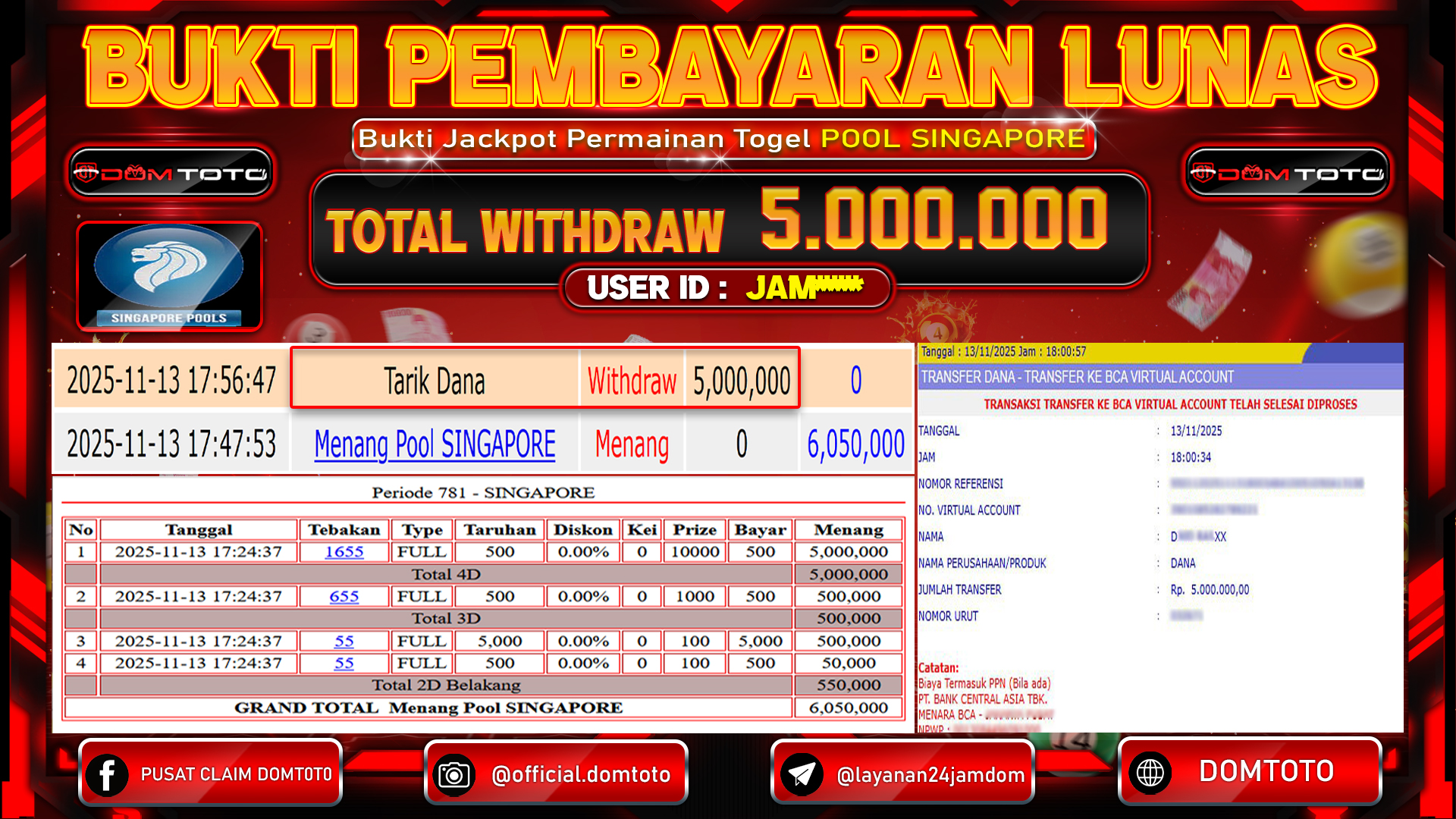 JACKPOT  TOGEL POOL SINGAPORE 13 NOVEMBER 2025